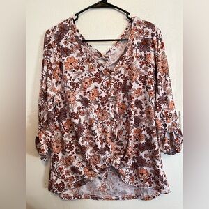 Elegant Floral V-Neck Plus Size Blouse